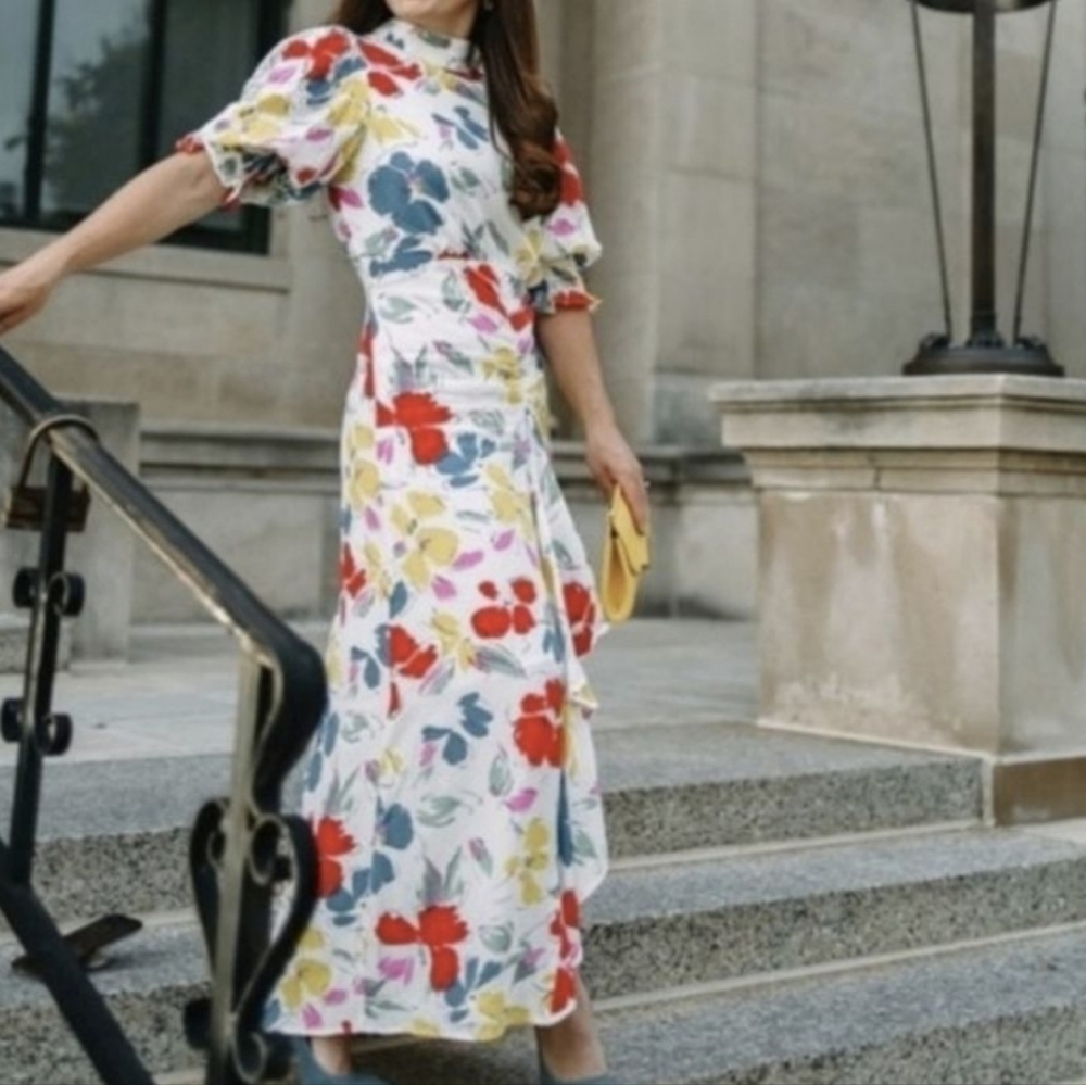 Rixo x Target floral ruffle front high neck maxi dress